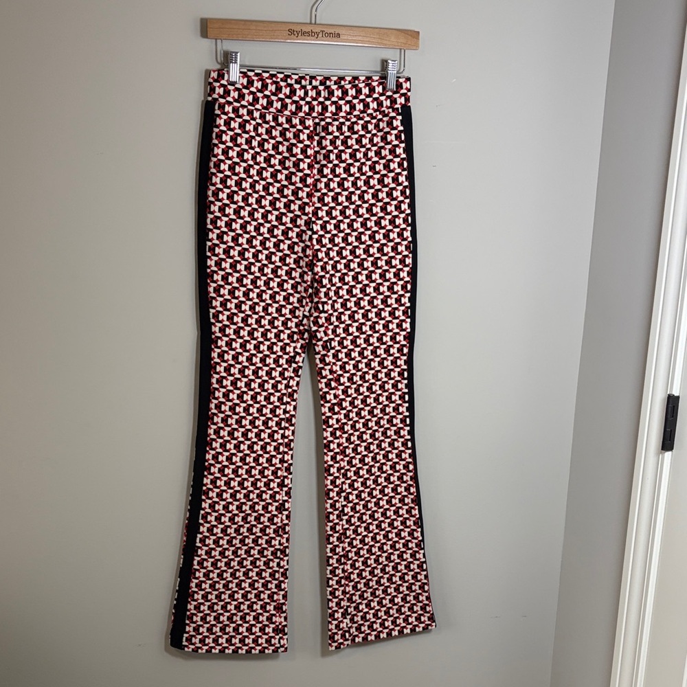 Anthropologie Maeve The Margot Kick Flare Pants Red Geometric Pull On Sz XS - Picture 5 of 15